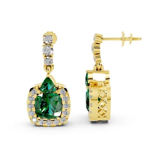 Aanika.v Lab-grown Diamonds & Lab Emerald Dangling Halo Earrings 0.50 Ct.t.w