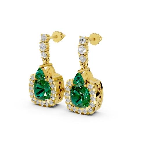 Aanika.v Lab-grown Diamonds & Lab Emerald Dangling Halo Earrings 0.50 Ct.t.w