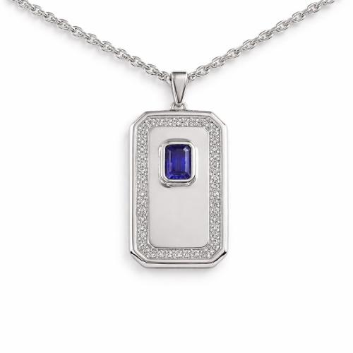 Link N Lock® Labgrown Diamond With Lab Created Blue Sapphire Dog Tag Pendant 0.50 Ct. T.w.