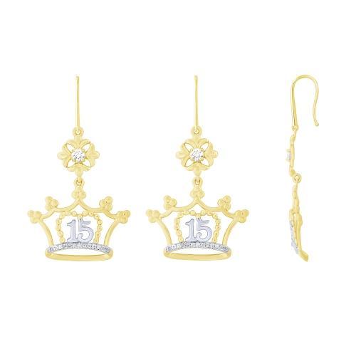 Sweet 15® Floral Crown Quinceanera Fish Hook Backing Drop Earrings - 0.25 Ct. T.w.