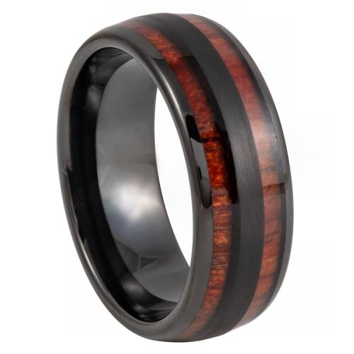 Tungsten Band Black Ip & Koa Wood Inlay - 8mm Band