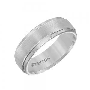 Triton 7MM Tungsten Carbide Brush Finish Flat With Bright Round Rims Comfort Fit Band.