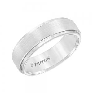 Triton 7MM White Tungsten Carbide Brush Finish Flat With Bright Round Rims Comfort Fit Band.