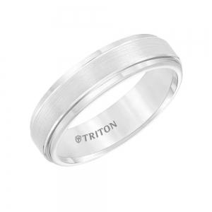 Triton 6MM White Tungsten Carbide Satin Finish Flat Center With Bright Step Edge Comfort Fit Band.