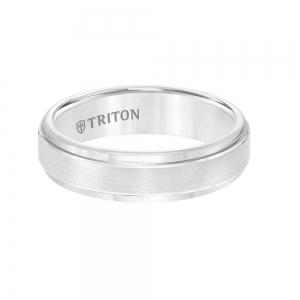Triton 6mm White Tungsten Carbide Satin Finish Flat Center With Bright Step Edge Comfort Fit Band. thumbnail 3