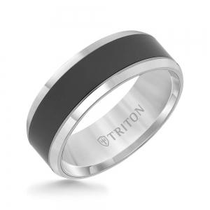 Triton 8MM Tungsten Carbide Comfort Fit Band With Black Ceramic Inlay