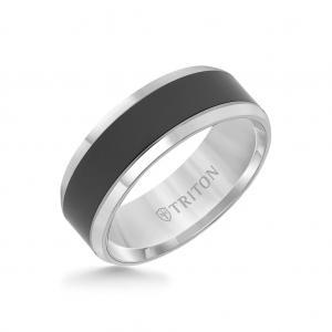 Triton 8MM Tungsten Carbide Comfort Fit Band With Black Ceramic Inlay