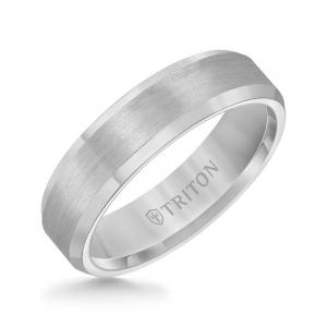 Triton 6MM Bevel Edge White Tungsten Carbide Comfort Fit Band With Center Satin Finish And Bright Polished Edge