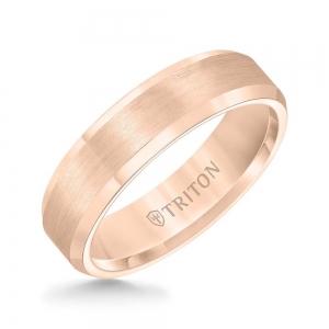 Triton 6MM Bevel Edge Rose Tungsten Carbide Comfort Fit Band With Satin Center And Bright Bevels