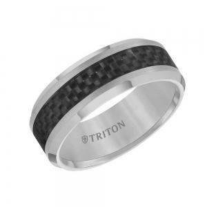 Triton 8MM Tungsten Carbide Bevel Edge Comfort Fit Band With Black Carbon Fiber Inlay