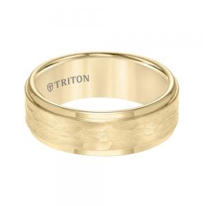 Triton 8mm Yellow Tungsten Carbide Step Edge Comfort Fit Band With Center Hammered Texture thumbnail 3