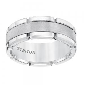 Triton 8mm White Tungsten Carbide Flat Comfort Fit Band W/brush Center & Bright Rims thumbnail 2