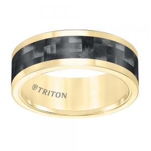 Triton 8mm Comfort Fit Yellow Tungsten Carbide With Black 3k Carbon Fiber Insert Center & Bright Rims thumbnail 2