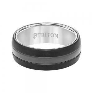 Triton 8mm Black Tungsten Carbide Band With White Interior, Satin Finish & Bright Center thumbnail 3