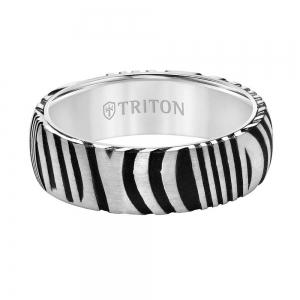Triton 7mm White Tungsten Carbide Band With Damascus Steel thumbnail 3