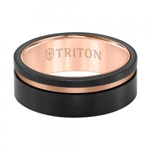 Triton 8mm Black Tungsten Carbide Band With Satin Finish And Asymmetrical Rose Cut thumbnail 2