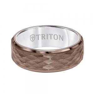 Triton 8mm Espresso Tungsten Carbide Band - Hammered Center And Step Edge thumbnail 3