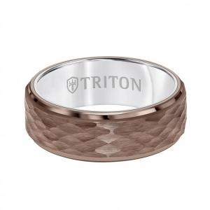 Triton 8mm Espresso Tungsten Carbide Band - Hammered Center And Step Edge thumbnail 2