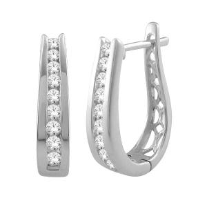 1 Ct. T.w. Diamond Round Hoop Earrings In 10k White Gold