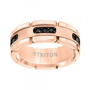Triton 8mm Rose Tungsten Carbide Flat Comfort Fit Black Diamond Band thumbnail 3