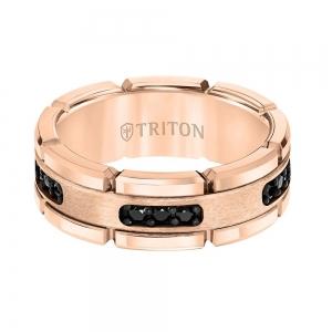 Triton 8mm Rose Tungsten Carbide Flat Comfort Fit Black Diamond Band thumbnail 4