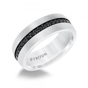 Triton 8MM Comfort Fit White Tungsten All Around Black Sapphire Band