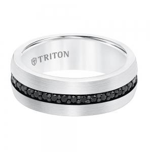 Triton 8mm Comfort Fit White Tungsten All Around Black Sapphire Band thumbnail 2