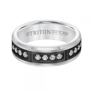 Triton 7mm Comfort Fit White Tungsten Band With Channel Set Diamonds thumbnail 2