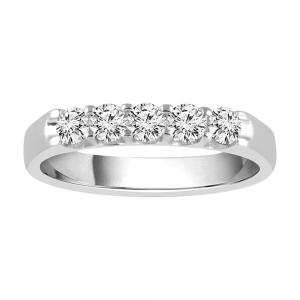 1.5 Ct. T.w. Diamond Round 5-stone Prong Set Wedding Band In 14Kt White Gold