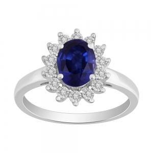 0.1 CT. T.W. Diamond and 1.60 CT Blue-Sapphire Ring In 14K Gold
