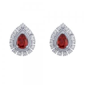 Aanika V. Pear-cut Ruby Sunburst Halo Diamond Screw Studs - 2 Ct. T.w. thumbnail 2