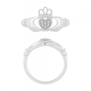 Novello Lab-grown Diamonds Claddagh Ring - 0.05 Ct. T.w. In 14k White Gold