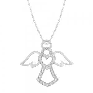 0.16 CT. T.W.  Heart Angel Diamond Pendant In 14K Gold