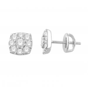 1 Ct. T.w. Diamond Cushion Frame Stud Earrings In 14Kt White Gold