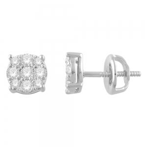0.50 Ct. T.w. Diamond Round Cluster Stud Earrings In 14Kt White Gold