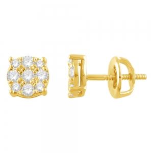 0.50 Ct. T.w. Diamond Round Cluster Stud Earrings In 14Kt Yellow Gold