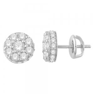 1.45 Ct. T.w. Diamond Round Cluster Stud Earrings In 14Kt White Gold