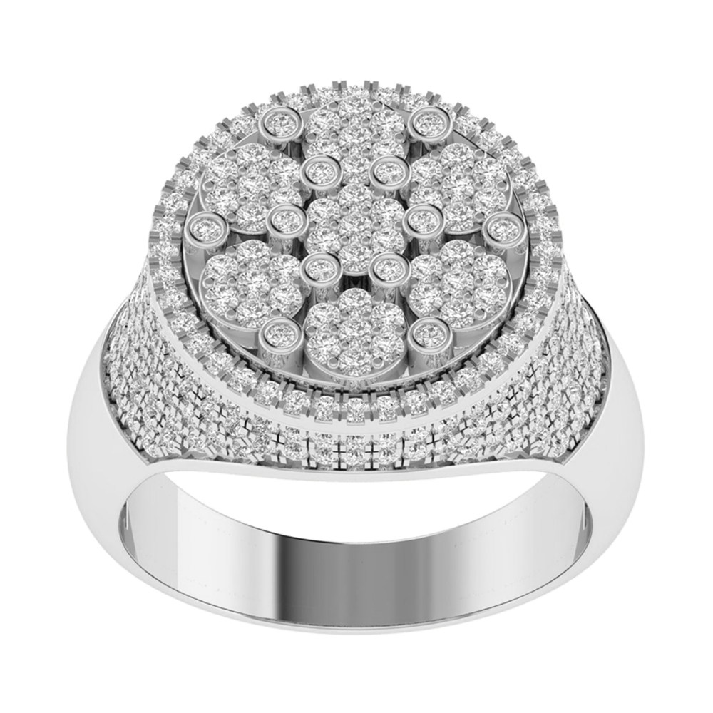 2 Ct. T.w. Diamond Cluster Round Hip Hop Rapper Men Fashion Ring In 14Kt White Gold
