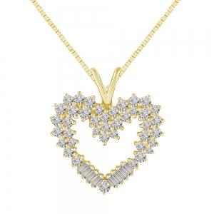 1.00 CT. T.W. Diani® Collection BAGUETTE & Round DIAMOND HEART PENDANT IN 14K GOLD