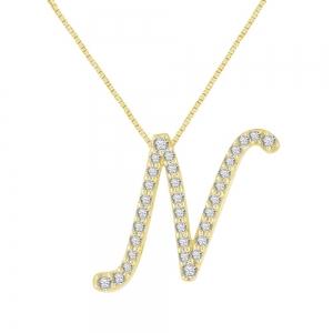 Novello Lab-grown Diamonds Letter N Initial Pendant - 0.16 Ct. T.w. In 10k Yellow Gold