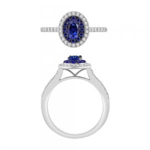 0.30CT. T.W. DIAMOND 0.80CT SAPPHIRE HALO RING IN 14K GOLD