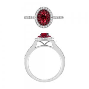 0.30CT. T.W. DIAMOND 0.85CT RUBY HALO RING IN 14K GOLD