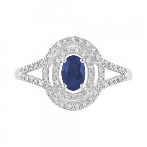 Aanika V. Oval Sapphire Double Halo Diamond Ring - 0.25 Ct. T.w. thumbnail 2