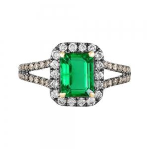 Aanika V. Emerald With Black Rhodium Accents Halo Diamond Ring - 0.75 Ct. T.w. thumbnail 2