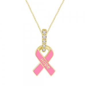 Breast Cancer Hope Ribbon Pendant - 0.10 Ct. T.w. in 10K Yellow Gold