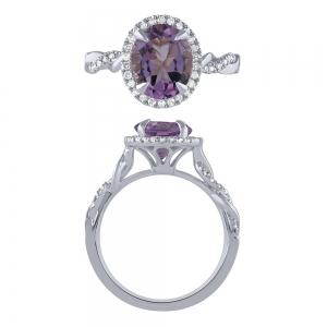 Oval Amethyst and Diamond Halo Ring - 0.20 Ct. T.w. in 10K White Gold