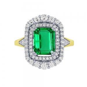 Aanika V. Emerald And Diamond Double Halo Ring - 0.75 Ct. T.w. thumbnail 2