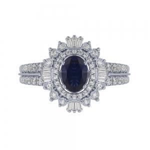 Aanika V. Oval Sapphire Double Halo With Baguette Accents Split Shank Ring - 0.50 Ct. T.w. thumbnail 2