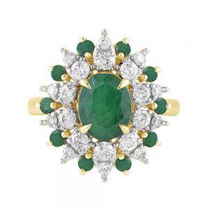 Aanika V.  Emerald Floral Diamond Cocktail Ring - 0.90 Ct. T.w. thumbnail 2