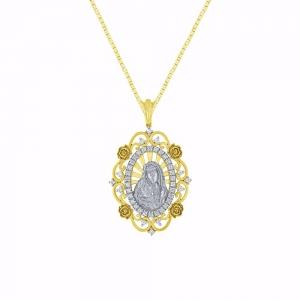 "Novello-Collection" 0.33CT. T.W. LABGROWN DIAMOND 2TONE MOTHER MARY PENDANT IN 14KT GOLD